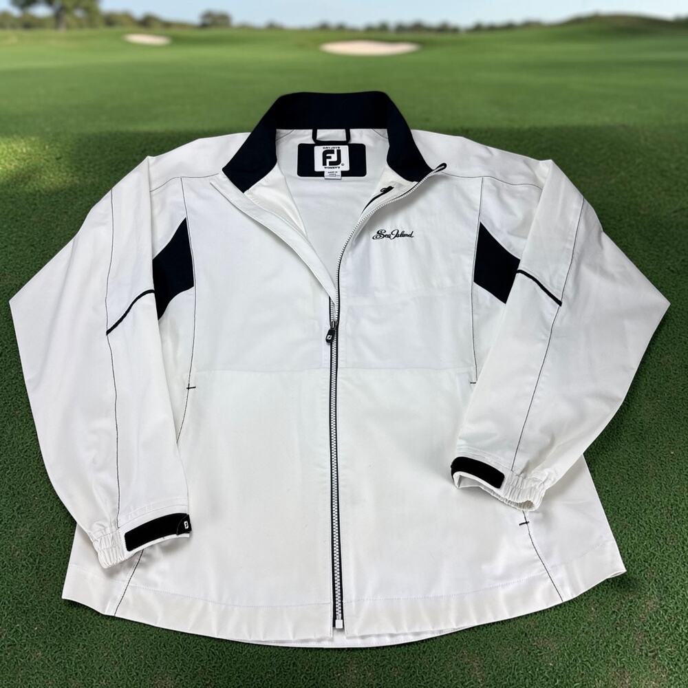 FootJoy DryJoys Womens L Golf Rain Jacket White Black Full Zip Sea Island Resort